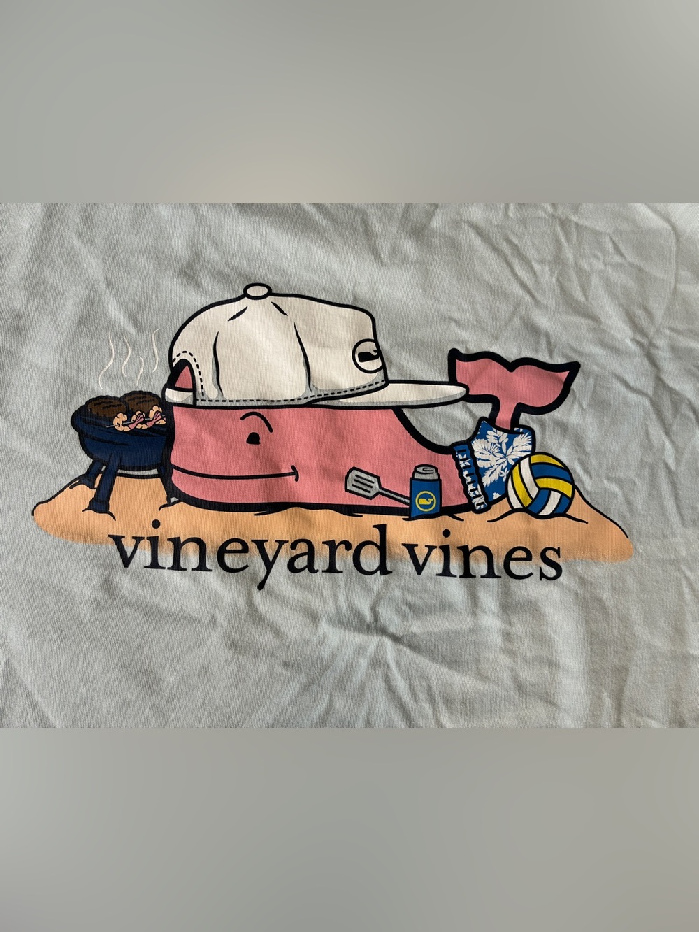 Vineyard Vines Beach BBQ Whale Pocket Tee Light Blue Men's Large